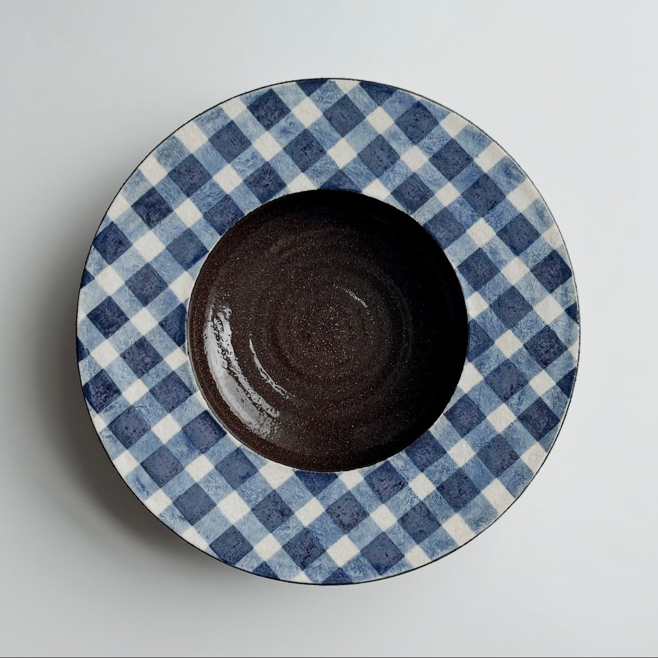 Hand-Painted Blue Gingham Ceramic Dessert Plate, 16.8cm