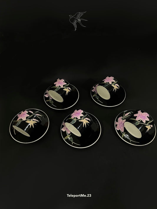 Pink Hand-Painted Ceramic Plate with Floral and Bird Motifs