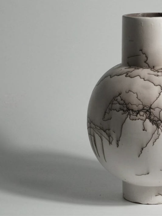 Raku Ceramic Vase with Branching Surface Pattern, 33cm