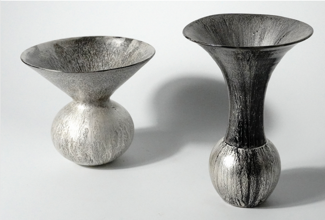 Silver-Glazed Ceramic Vase with Sculptural Flared Rim