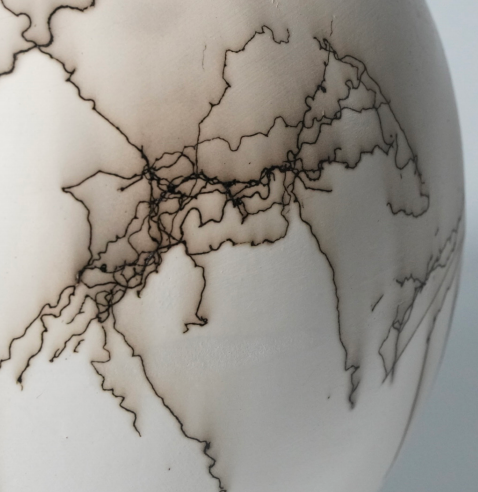 Raku Ceramic Vase with Branching Surface Pattern, 33cm