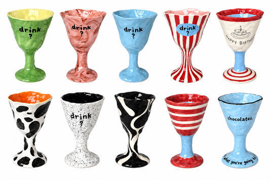 Hand-Built Ceramic Wine Goblet – Colourful Designs