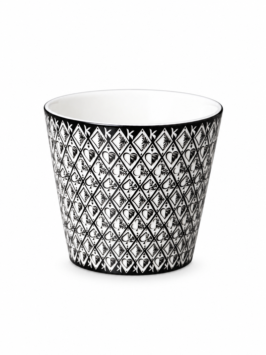 Porcelain Coffee Cup with Black and White Card Motif, 230ml