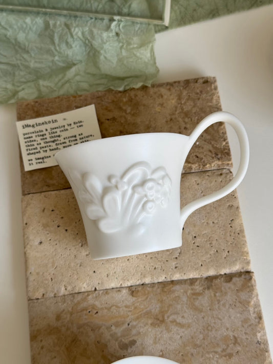 White Porcelain Mug with Floral Relief and Swan Handle, 150ml