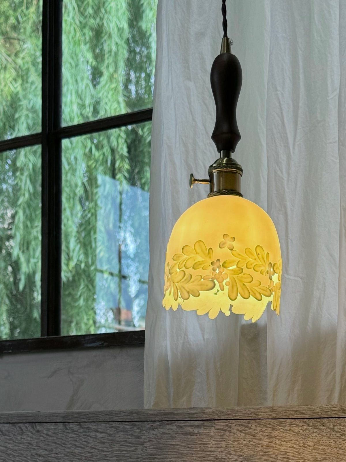 White Porcelain Pendant Lamp Shade with Botanical Relief
