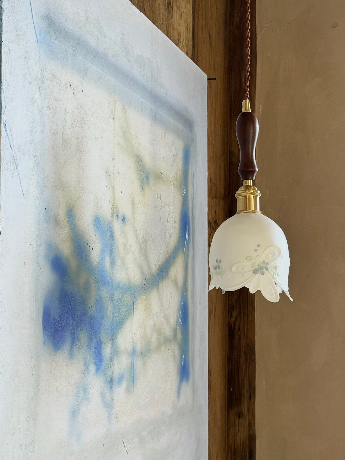 White Porcelain Pendant Lamp Shade with Botanical Relief