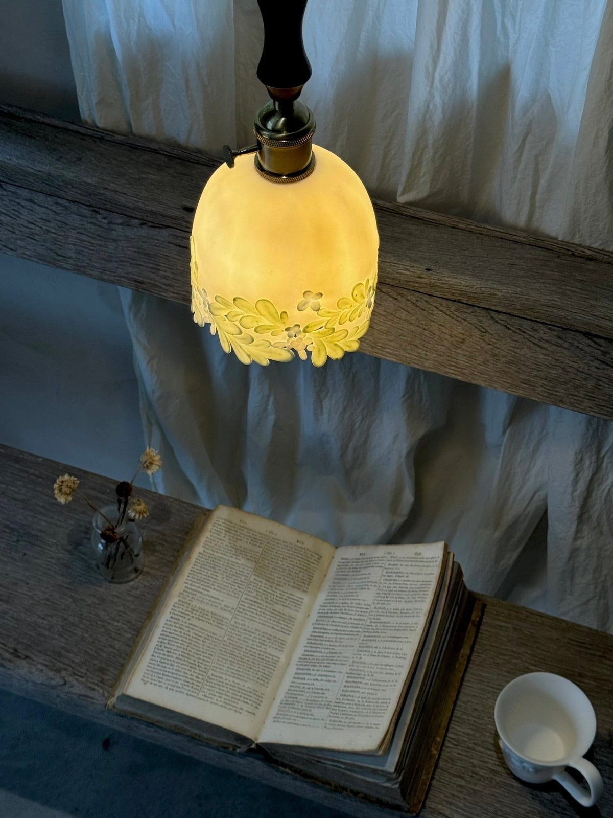 White Porcelain Pendant Lamp Shade with Botanical Relief