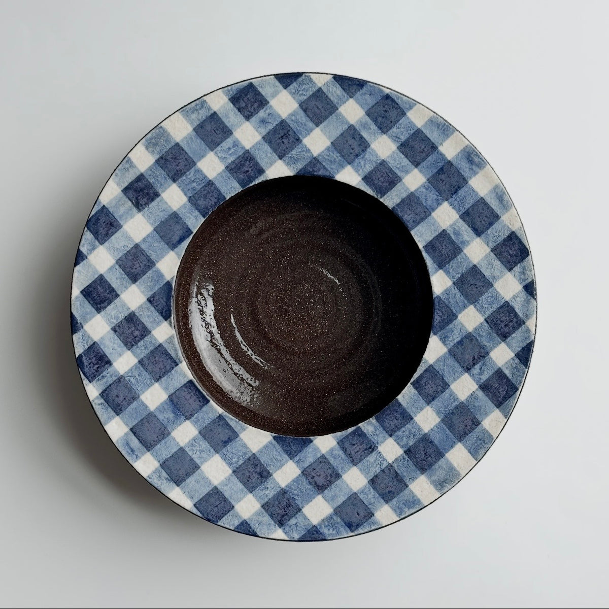 Hand-Painted Blue Gingham Ceramic Dessert Plate, 16.8cm