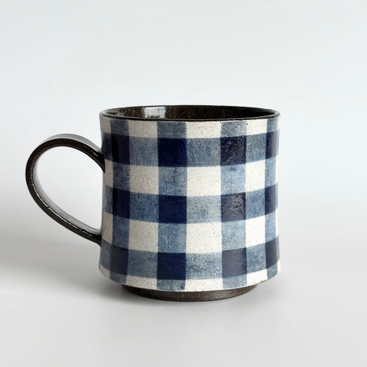 Blue and White Gingham Ceramic Mug with Polka Dots, 330ml