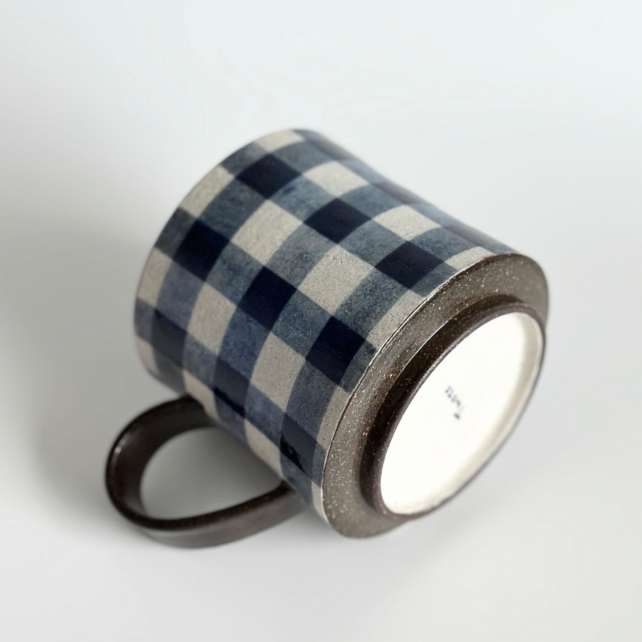 Blue and White Gingham Ceramic Mug with Polka Dots, 330ml