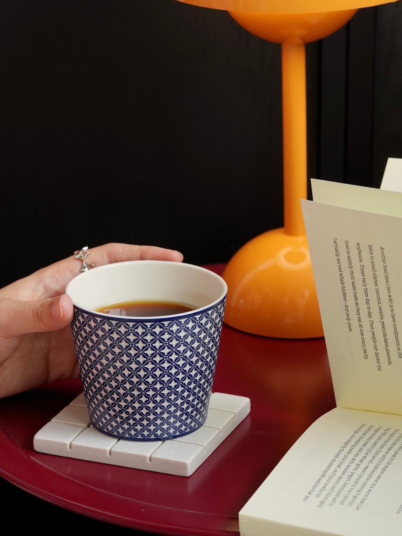 Porcelain Coffee Cup with Blue Geometric Pattern, 230ml