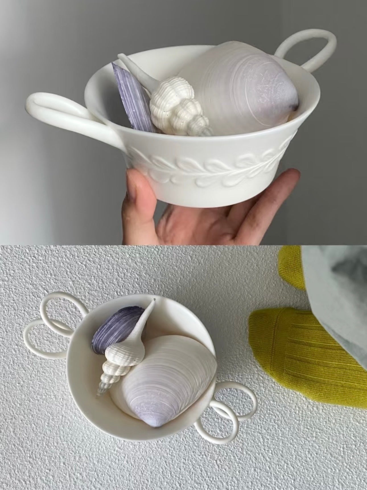 White Porcelain Dessert Bowl with Laurel Relief, 260ml