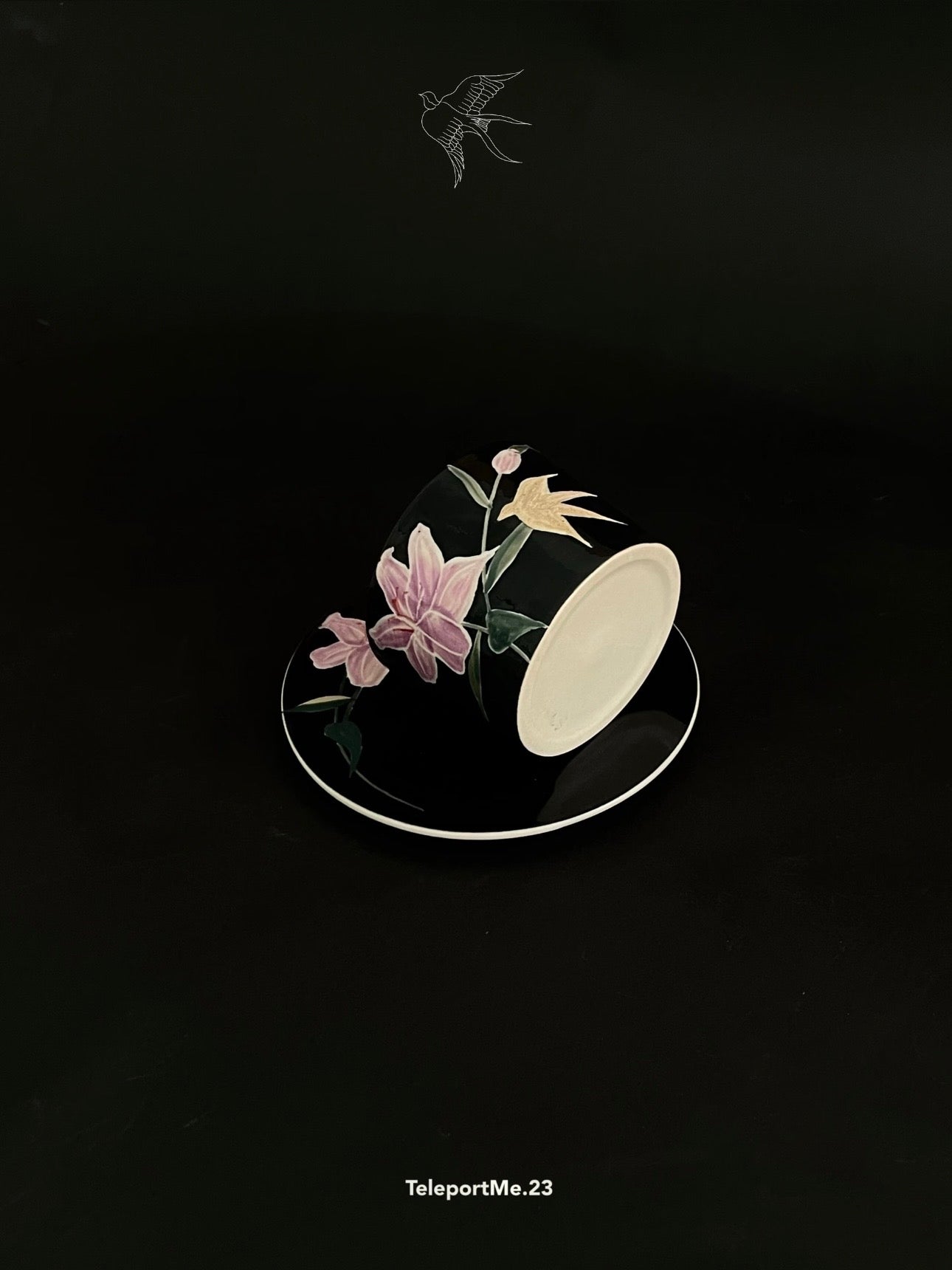 Pink Hand-Painted Ceramic Plate with Floral and Bird Motifs