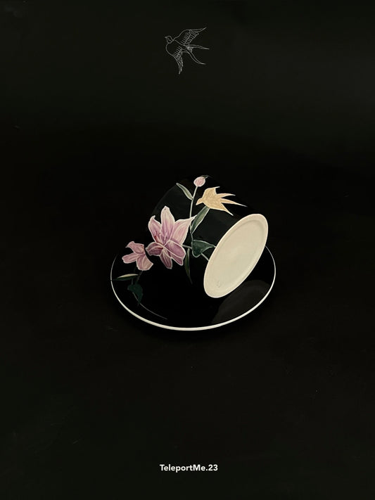 Pink Hand-Painted Ceramic Plate with Floral and Bird Motifs