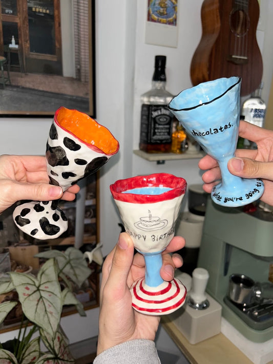 Hand-Built Ceramic Wine Goblet – Colourful Designs