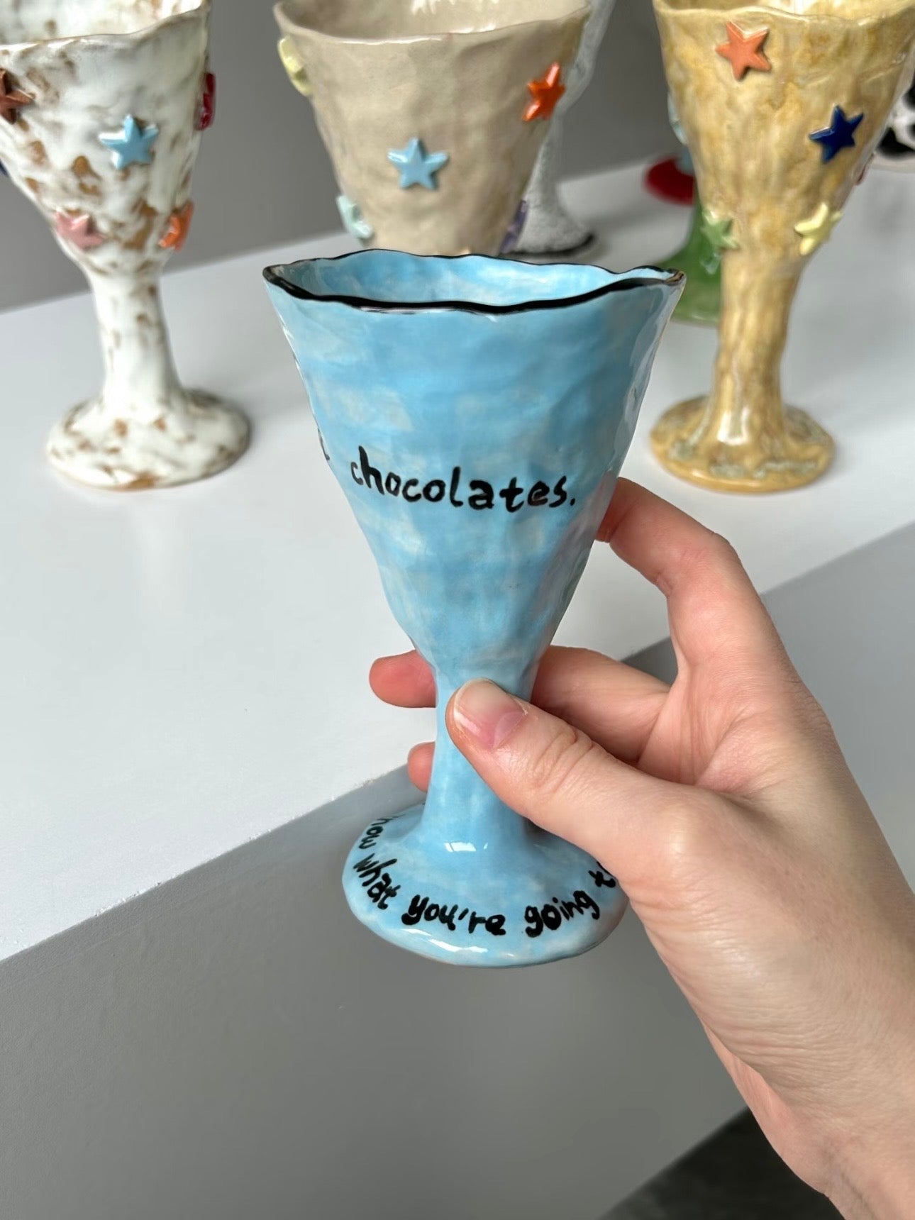 Hand-Built Ceramic Wine Goblet – Colourful Designs
