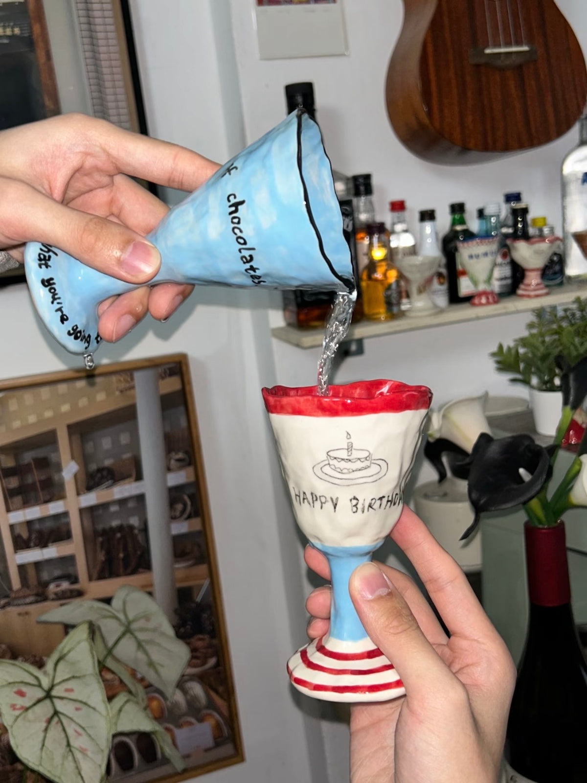 Hand-Built Ceramic Wine Goblet – Colourful Designs