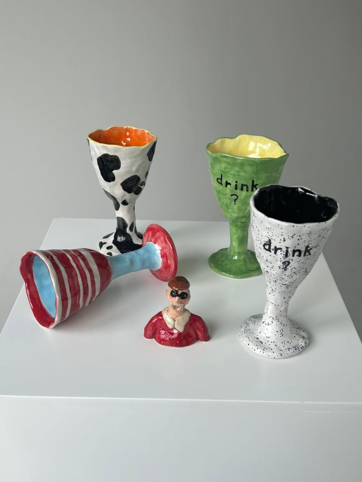 Hand-Built Ceramic Wine Goblet – Colourful Designs