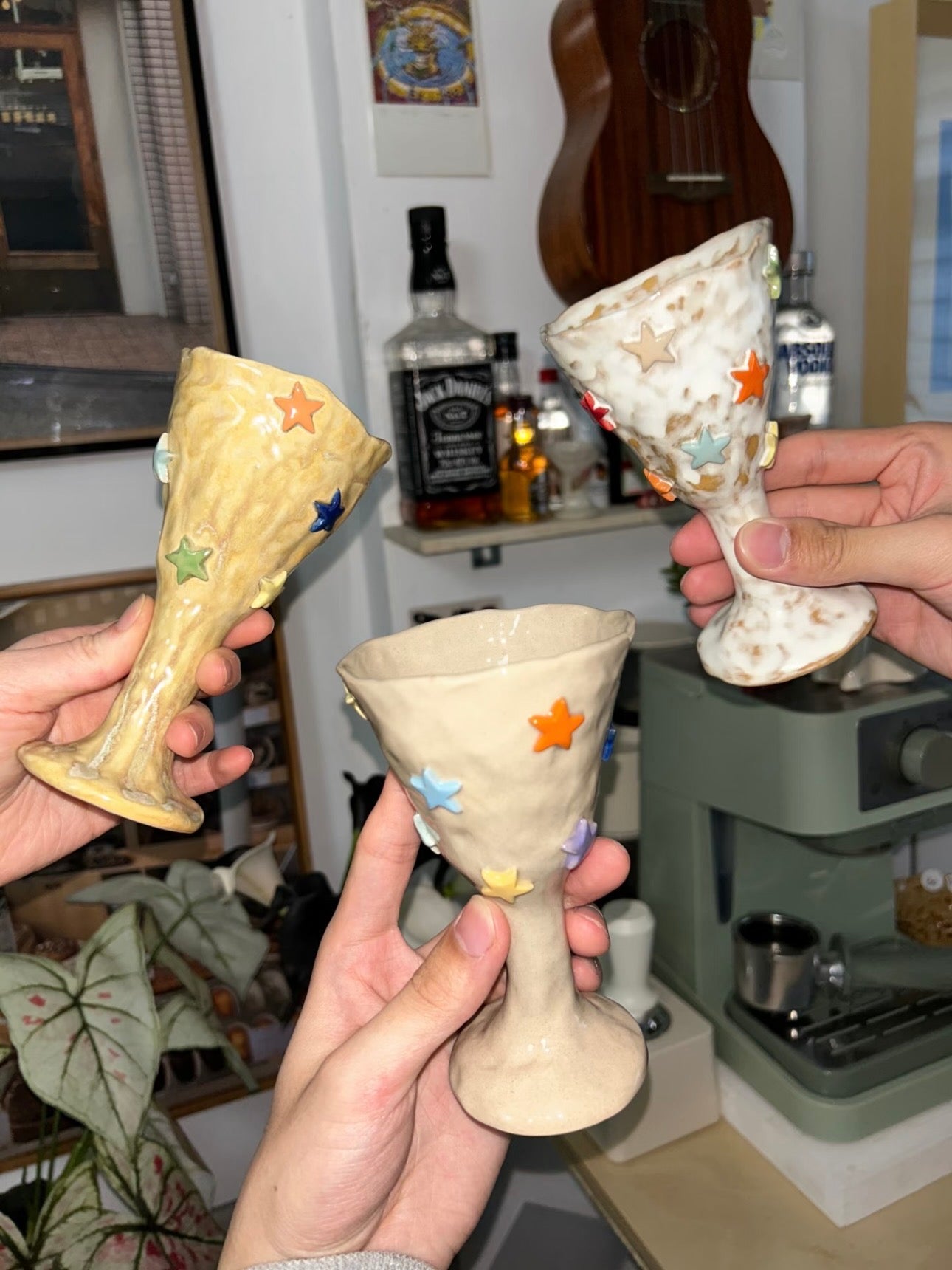 Hand-Built Ceramic Wine Goblet – Colourful Designs