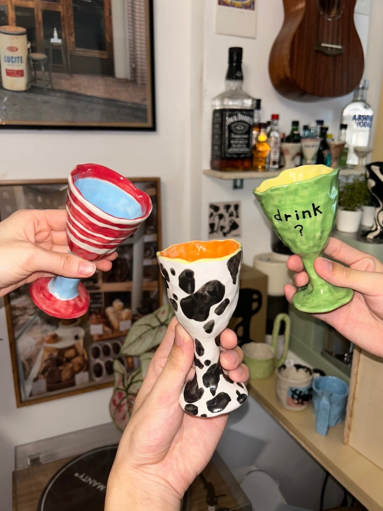 Hand-Built Ceramic Wine Goblet – Colourful Designs