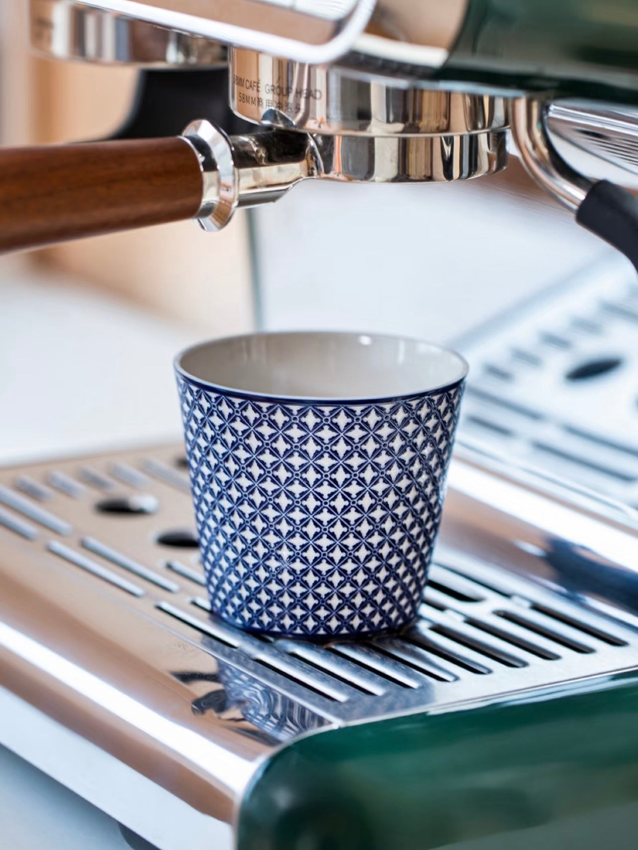 Porcelain Coffee Cup with Blue Geometric Pattern, 230ml