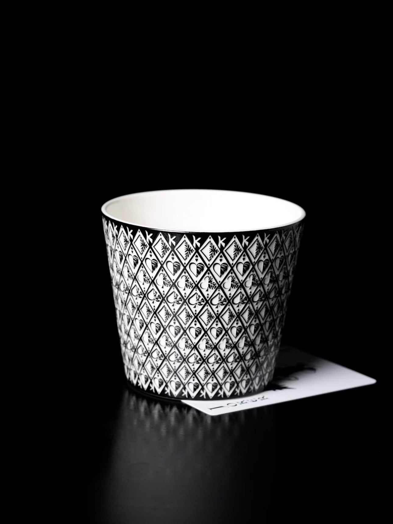 Porcelain Coffee Cup with Black and White Card Motif, 230ml