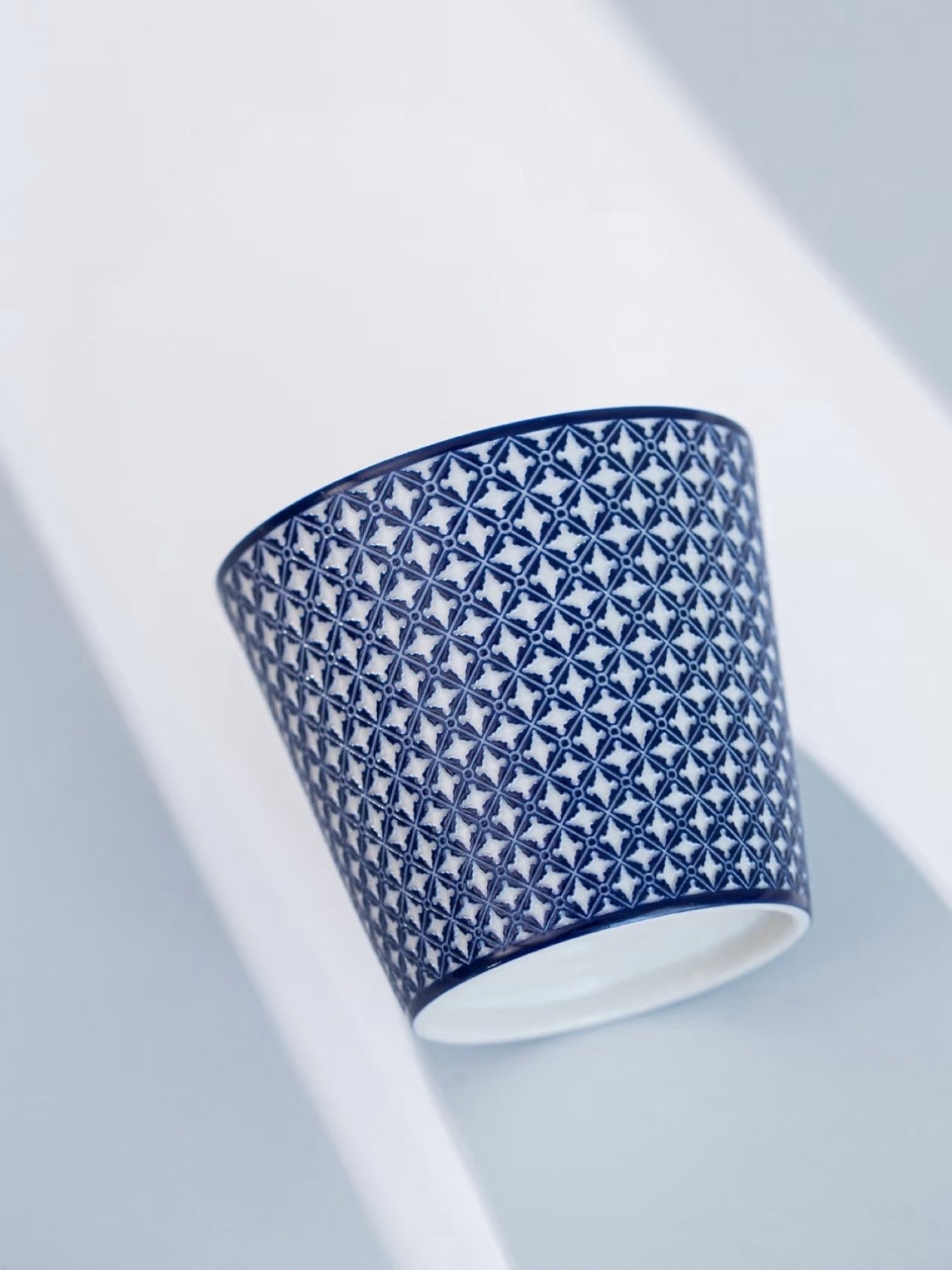 Porcelain Coffee Cup with Blue Geometric Pattern, 230ml
