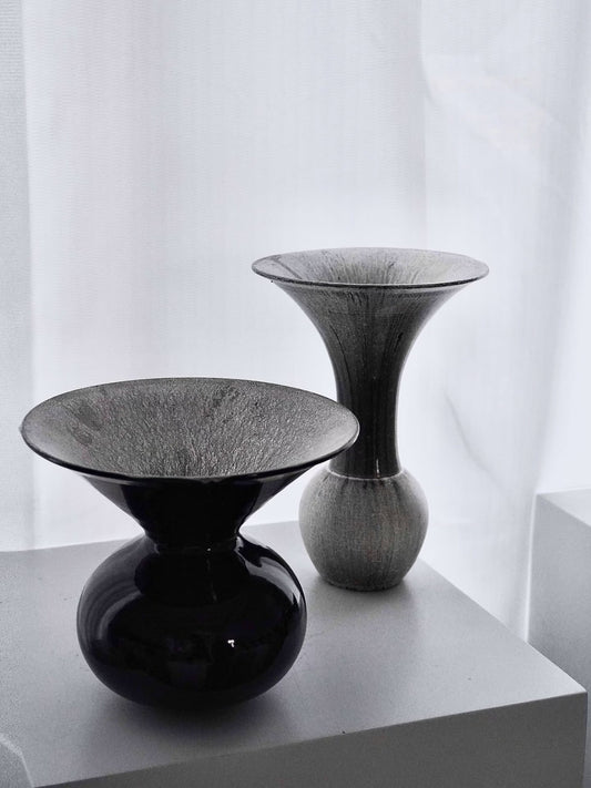 Silver-Glazed Ceramic Vase with Sculptural Flared Rim