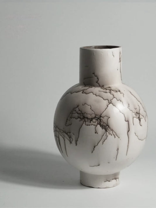 Raku Ceramic Vase with Branching Surface Pattern, 33cm